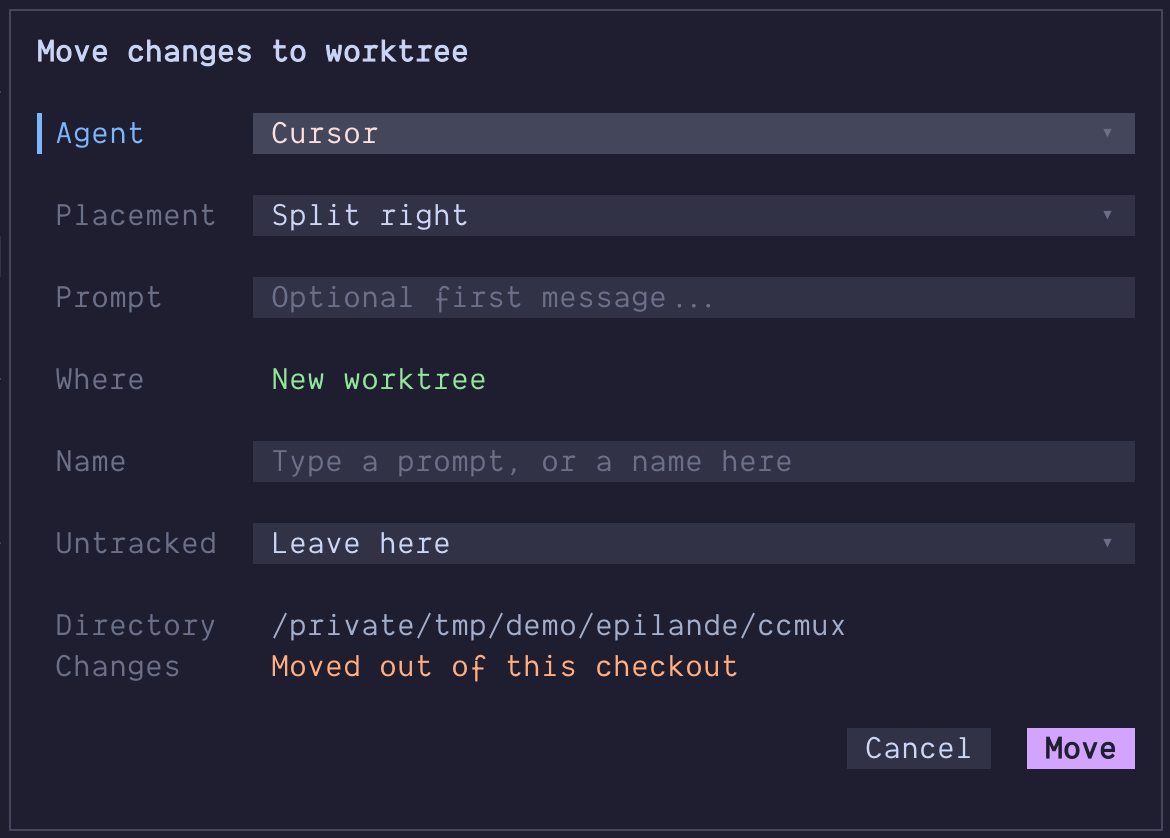 ccmux Move changes to worktree dialog