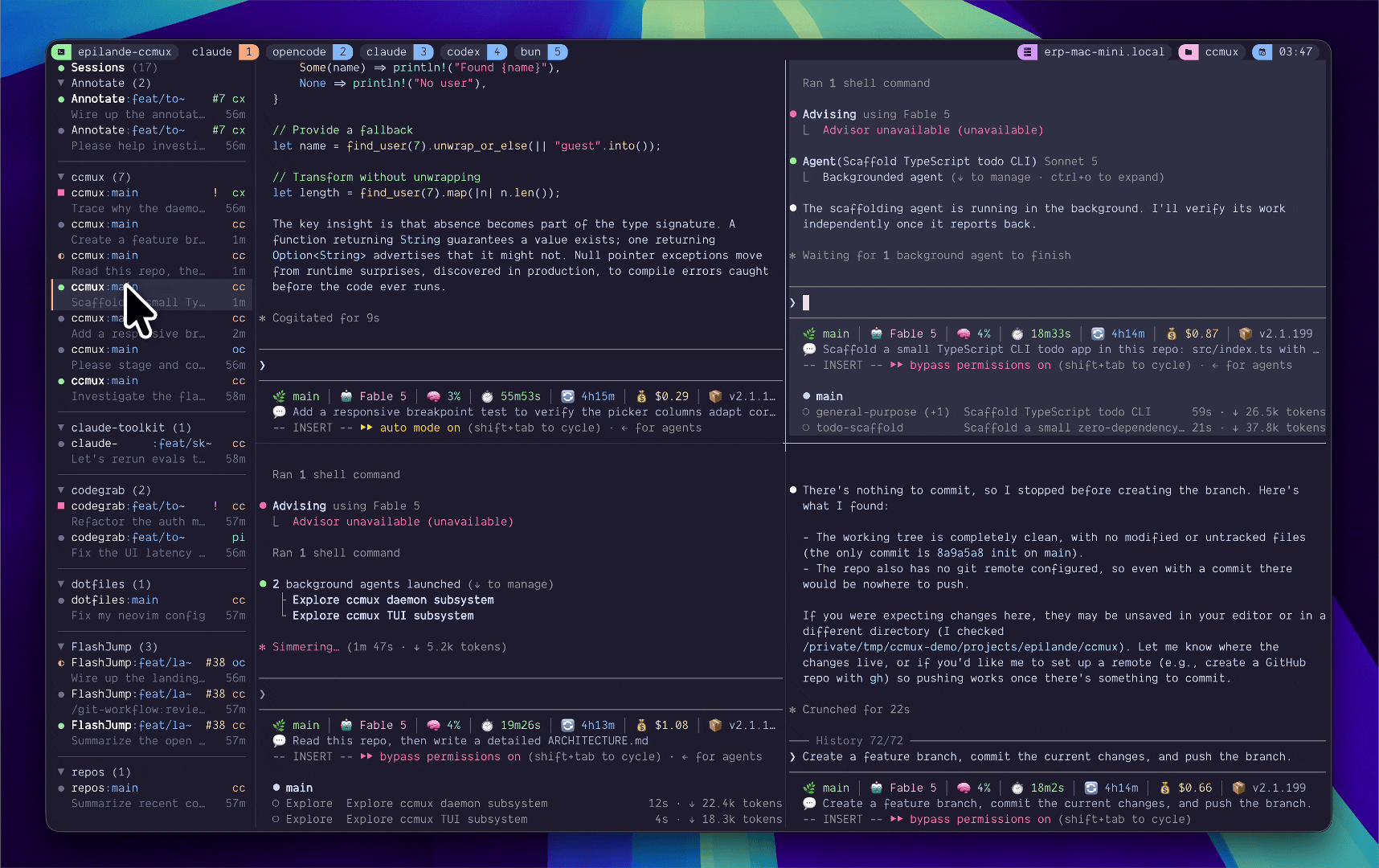 ccmux sidebar alongside working panes